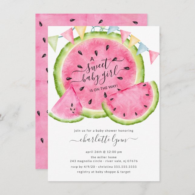 Sweet Baby Girl Watermelon Baby Shower Invitation (Front/Back)