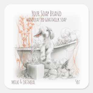 Sweet Baby Goat in a Bubble Bath Handmade Soap Square Sticker