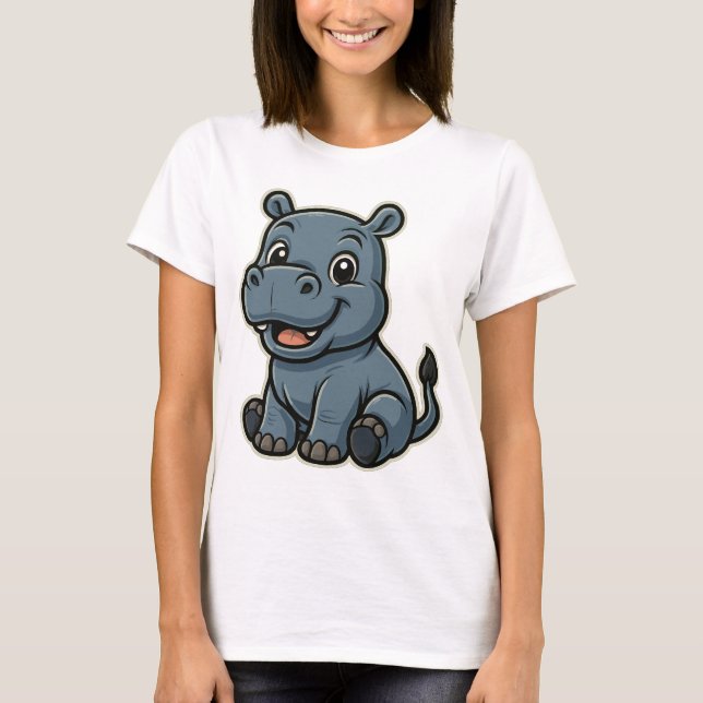 Sweet baby hippo cartoon design T-Shirt (Front)