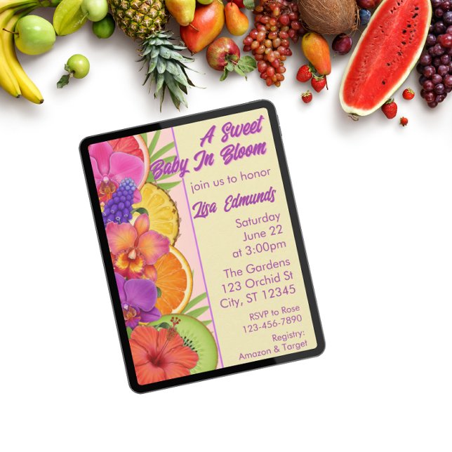 Sweet Baby in Bloom, flowers & fruit baby shower Invitation (Creator Uploaded)