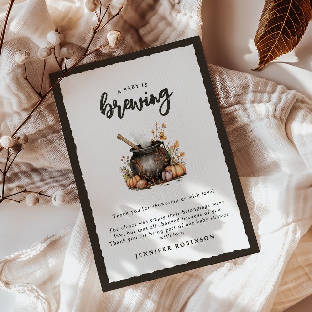 Sweet Baby Is Brewing Halloween Baby Shower Thank You Card (Creator Uploaded)