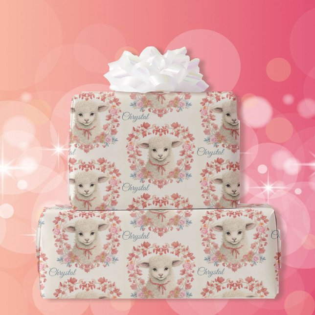 Sweet Baby Lamb Add Child's Name Spring Wrapping Paper (Creator Uploaded)