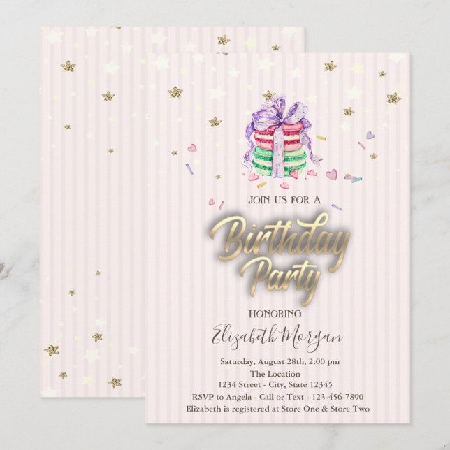 Sweet Baby Macarons Stars  Birthday Party Invitation (Front/Back)