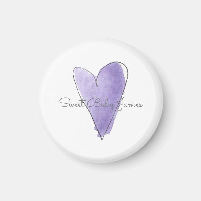 Sweet Baby NAME Watercolor Purple Heart Love Magnet (Front)