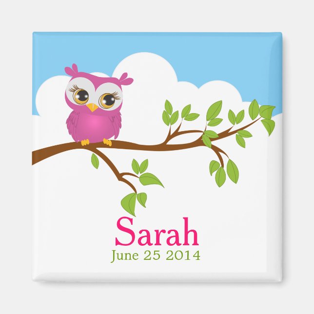Sweet Baby Owl Girl Baby Shower Magnet (Front)