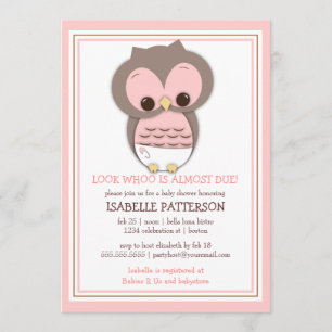 Sweet Baby Owl It's a Girl Baby Shower Invitation