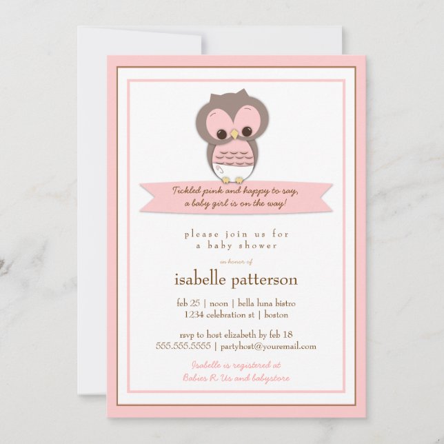 Sweet Baby Owl It's a Girl Baby Shower Invitation (Front)