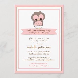 Sweet Baby Owl It's a Girl Baby Shower Invitation