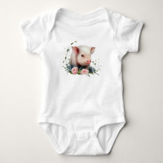 Sweet Baby Piglet with Flowers Bodysuit