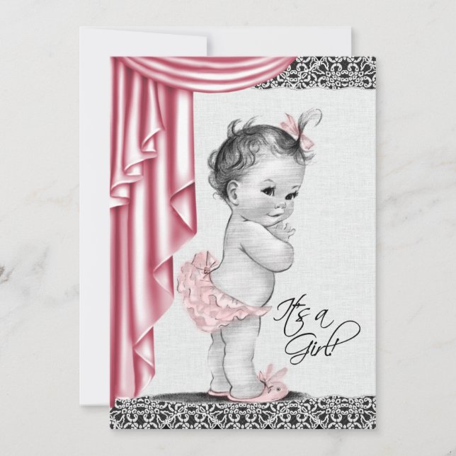 Sweet Baby Pink and Black Baby Shower Invitation (Front)