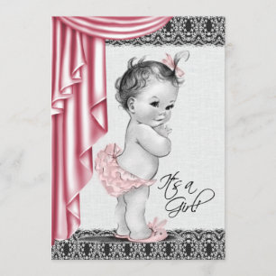 Sweet Baby Pink and Black Baby Shower Invitation