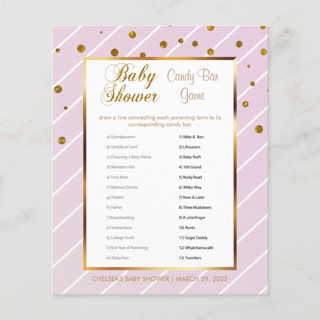 Sweet Baby Pink and Gold Baby Shower - Candy Bar Flyer (Front)