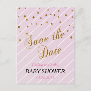 Sweet Baby Pink and Gold Confetti Invitation Postcard