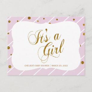 Sweet Baby Pink and Gold Confetti - RSVP 2 Invitation Postcard