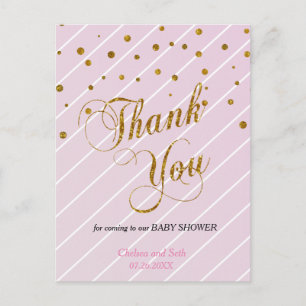 Sweet Baby Pink and Gold Confetti - Thank You Postcard