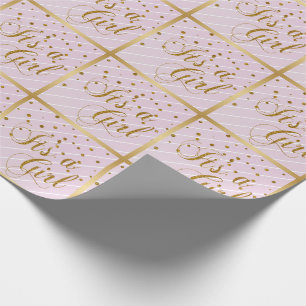 Sweet Baby Pink and Gold Confetti Wrapping Paper