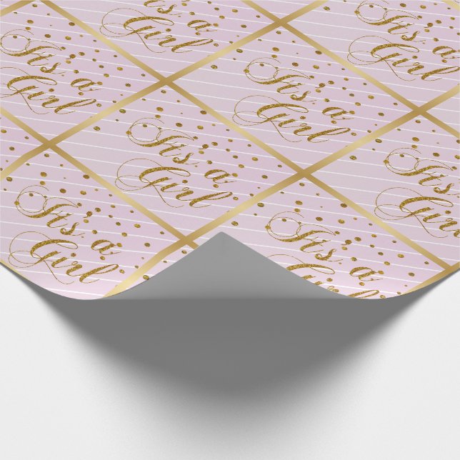 Sweet Baby Pink and Gold Confetti Wrapping Paper (Corner)