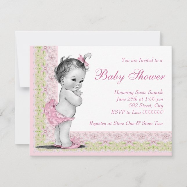 Sweet Baby Pink and Green Baby Shower Invitation (Front)