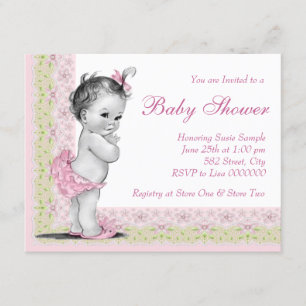 Sweet Baby Pink and Green Baby Shower Invitation