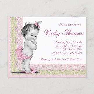 Sweet Baby Pink and Green Baby Shower Invitation