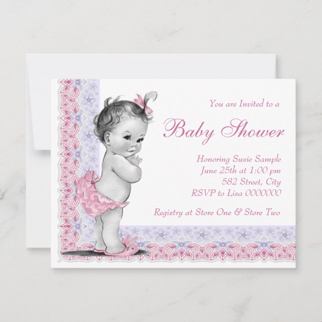 Sweet Baby Pink and Purple Baby Shower Invitation (Front)