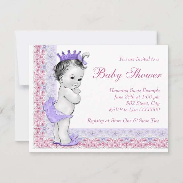 Sweet Baby Pink and Purple Baby Shower Invitation (Front)