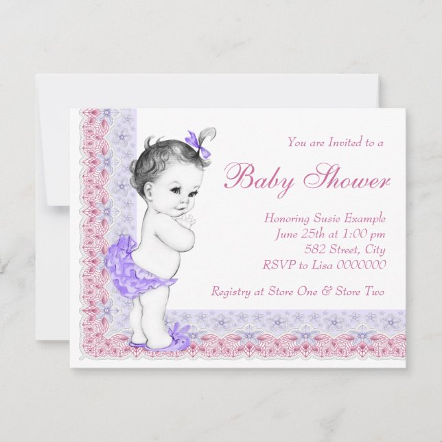 Sweet Baby Pink and Purple Baby Shower Invitation (Front)
