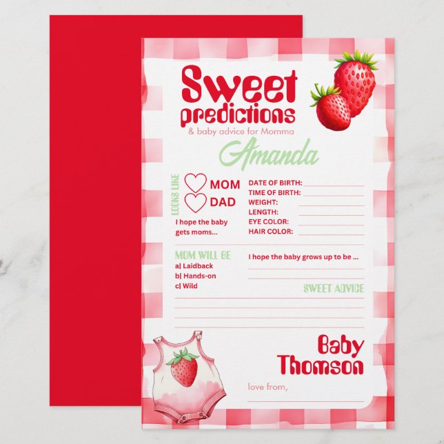 Sweet Baby Predictions and  Strawberry Advice Game (Front/Back)