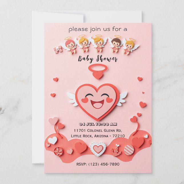 Sweet Baby Shower Card with Heart and Angels (Front)