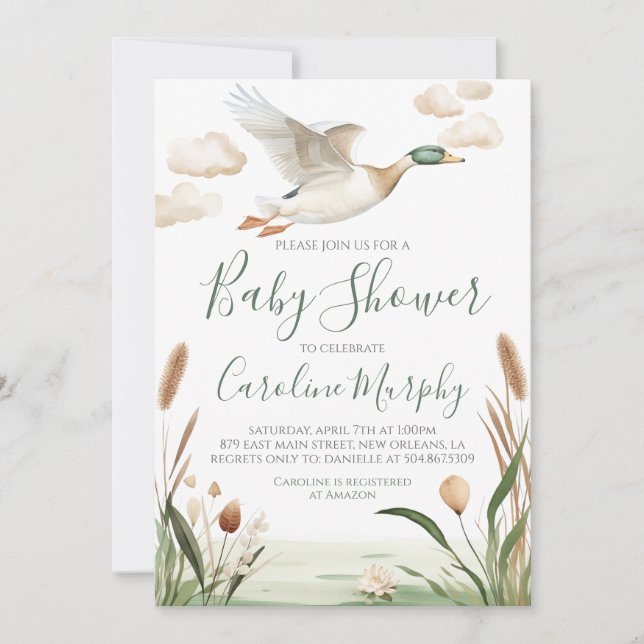 Sweet Baby Shower Mallard Duck Gingham Invitation (Front)