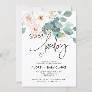 Sweet Baby Shower Party Cute Blush Floral Invitation