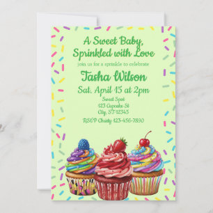 Sweet Baby Sprinkled w/ Love, Cupcake Shower Invitation