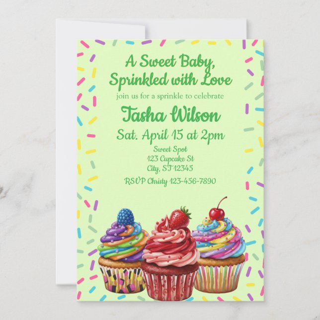 Sweet Baby Sprinkled w/ Love, Cupcake Shower Invitation (Front)