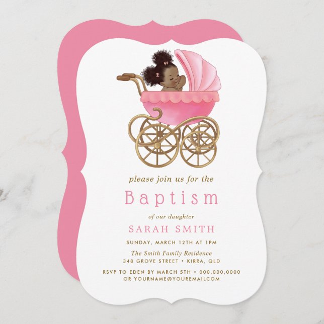 Sweet Baby Stroller Pram Baptism Christening Invitation (Front/Back)