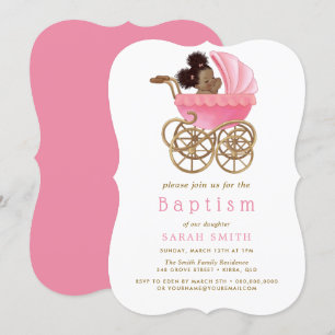 Sweet Baby Stroller Pram Baptism Christening Invitation