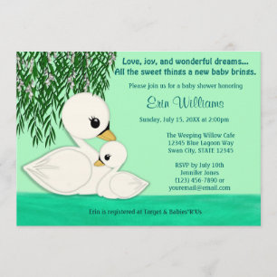 Sweet Baby Swan Baby Shower invitation Mummy Kiss
