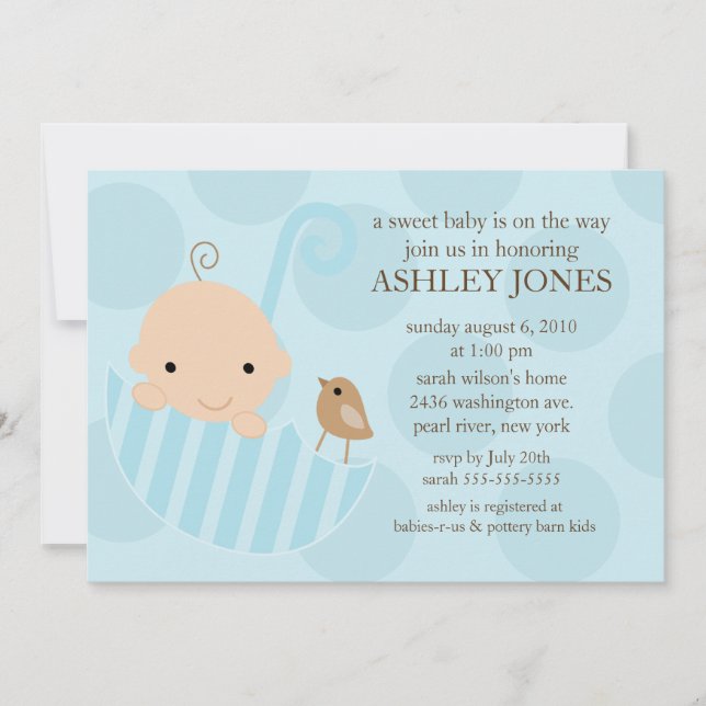 Sweet Baby Umbrella Boy  Baby Shower Invitation (Front)