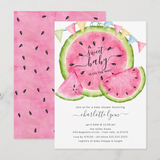 Sweet Baby Watermelon Baby Shower Invitation (Front/Back)