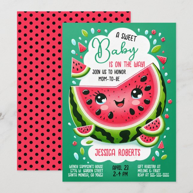 Sweet Baby Watermelon Themed Baby Shower  Invitation (Front/Back)