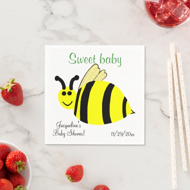 Sweet Baby Yellow Bumble Bee Baby Shower Napkin (Insitu)