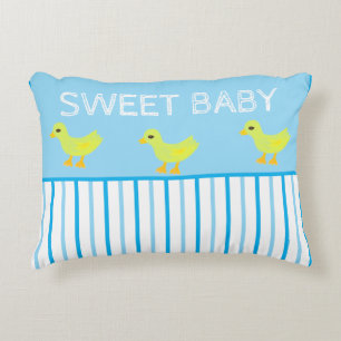 Sweet Baby Yellow Ducks Blue White Stripes Decorative Cushion