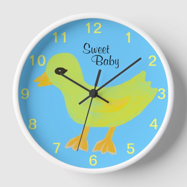 Sweet Baby Yellow Rubber Ducky Kids Wall Clock (Front)
