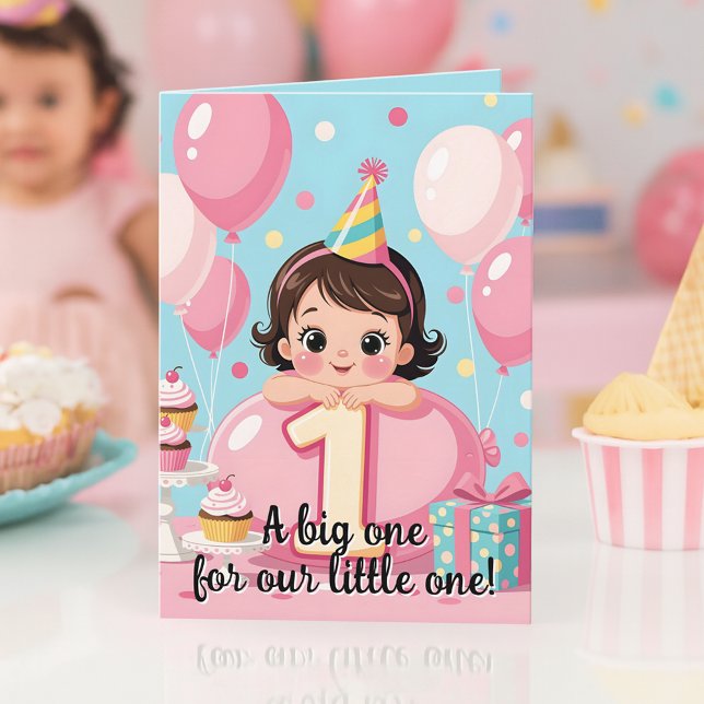 Sweet Baby's Pink Balloons 1st Birthday Greeting Card (Creator Uploaded)