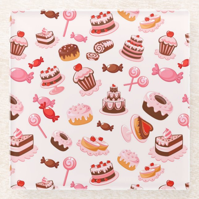 Sweet background glass coaster (Front)