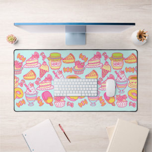 Sweet Bakery and Drinks Blue Desk Mat