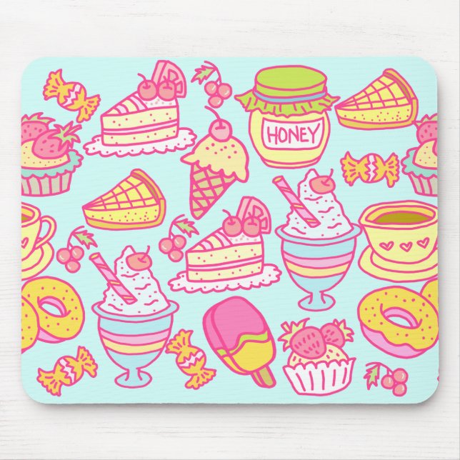 Sweet Bakery and Drinks Blue  Mouse Mat (Front)
