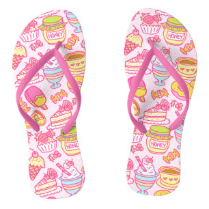 Sweet Bakery and Drinks Pink Flip Flops