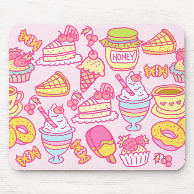 Sweet Bakery and Drinks Pink  Mouse Mat (Front)
