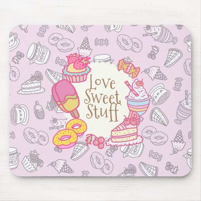 Sweet Bakery and Drinks Pink Mouse Mat (Front)