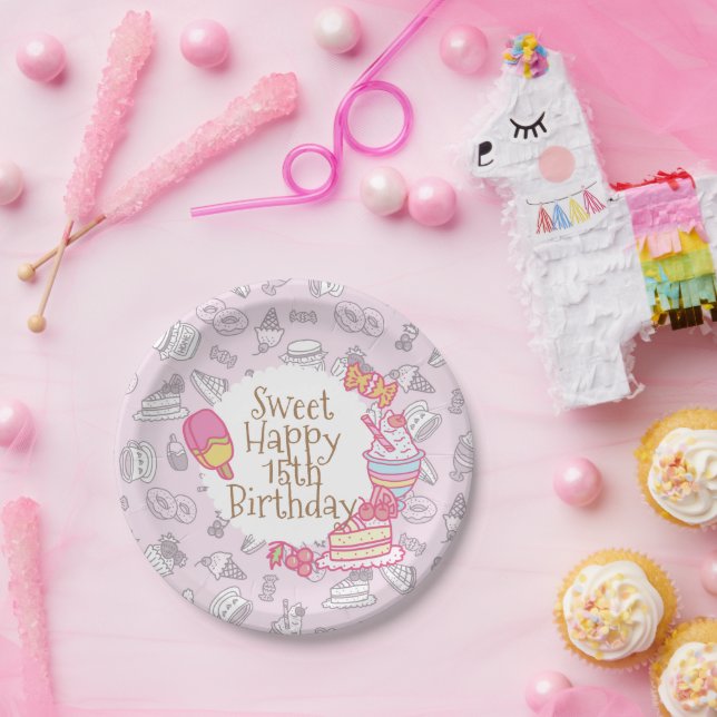 Sweet Bakery and Drinks Pink Paper Plate (Party)